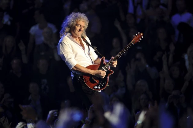 Brian May of Queen performs onstage during the MTV Europe Music Awards 2010 live show at at the Odyssey Arena on November 6, 2011 in Belfast, Northern Ireland.