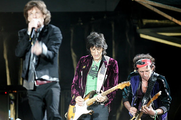 Rolling Stones L-R Mick Jagger, Ronnie Wood, Keith Richards